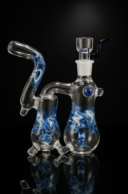 Blue Swirl Double Chamber Recycler Bong