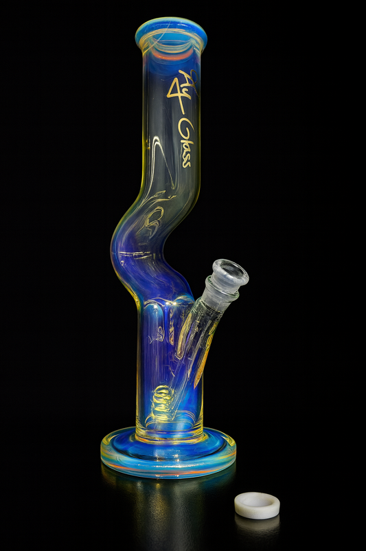 Fly Glass Iridescent Blue Z-Neck Water Pipe
