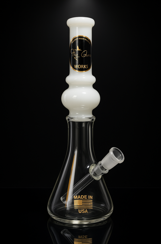 Fly Glass Works White & Clear Beaker Bong