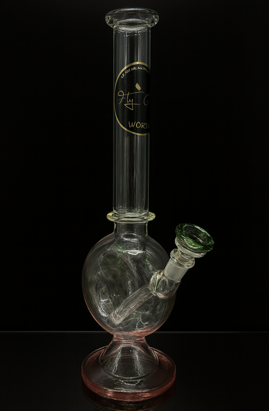 Fly Glass Works Clear Bubble Base Bong with Pink Base